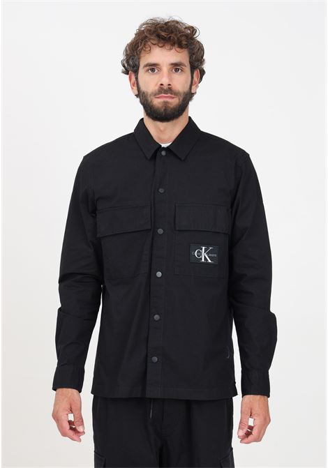 Men's black casual shirt with logo label CALVIN KLEIN JEANS | J30J325618BEHBEH